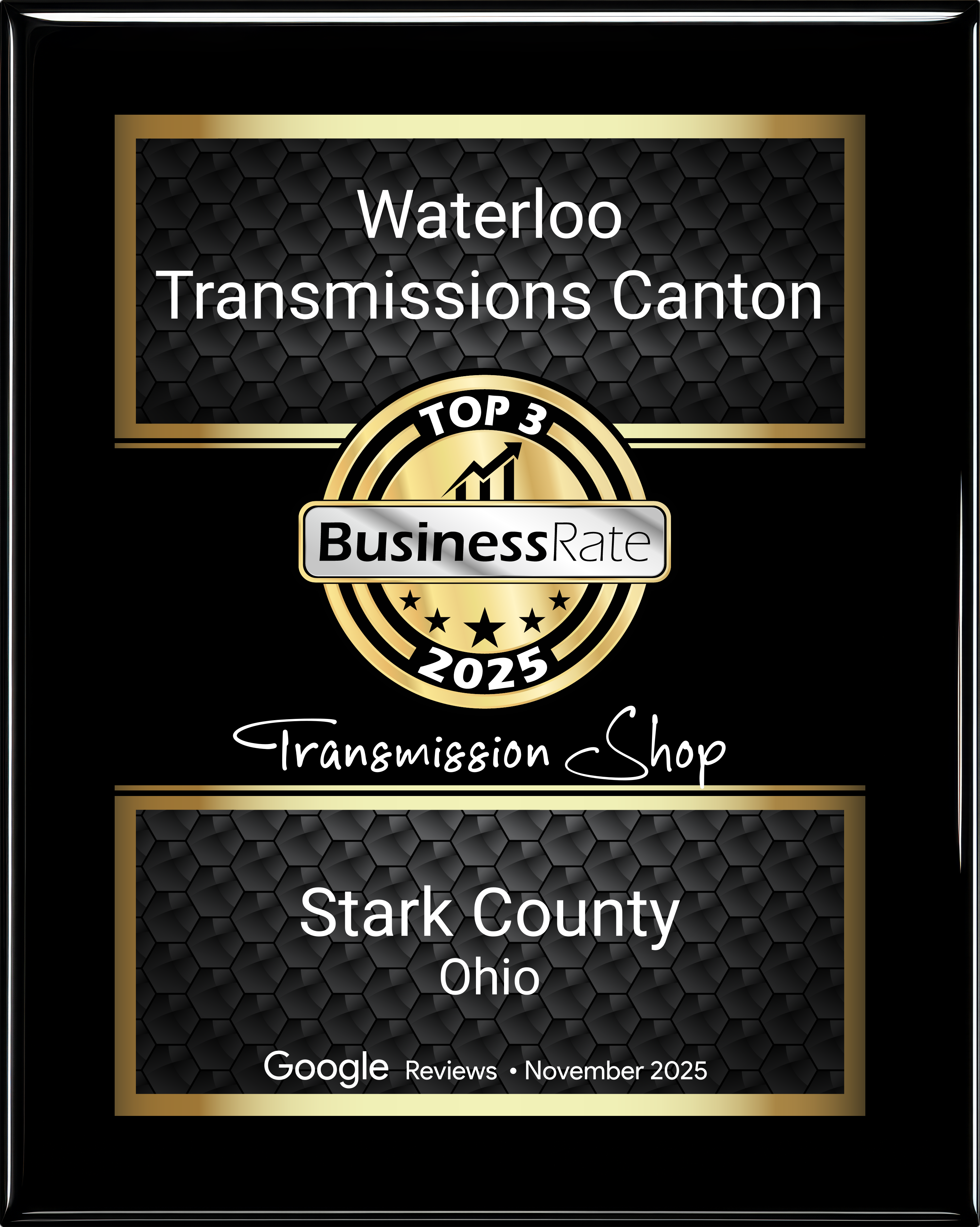 Business Rate 2025 Award - Waterloo Transmissions Canton